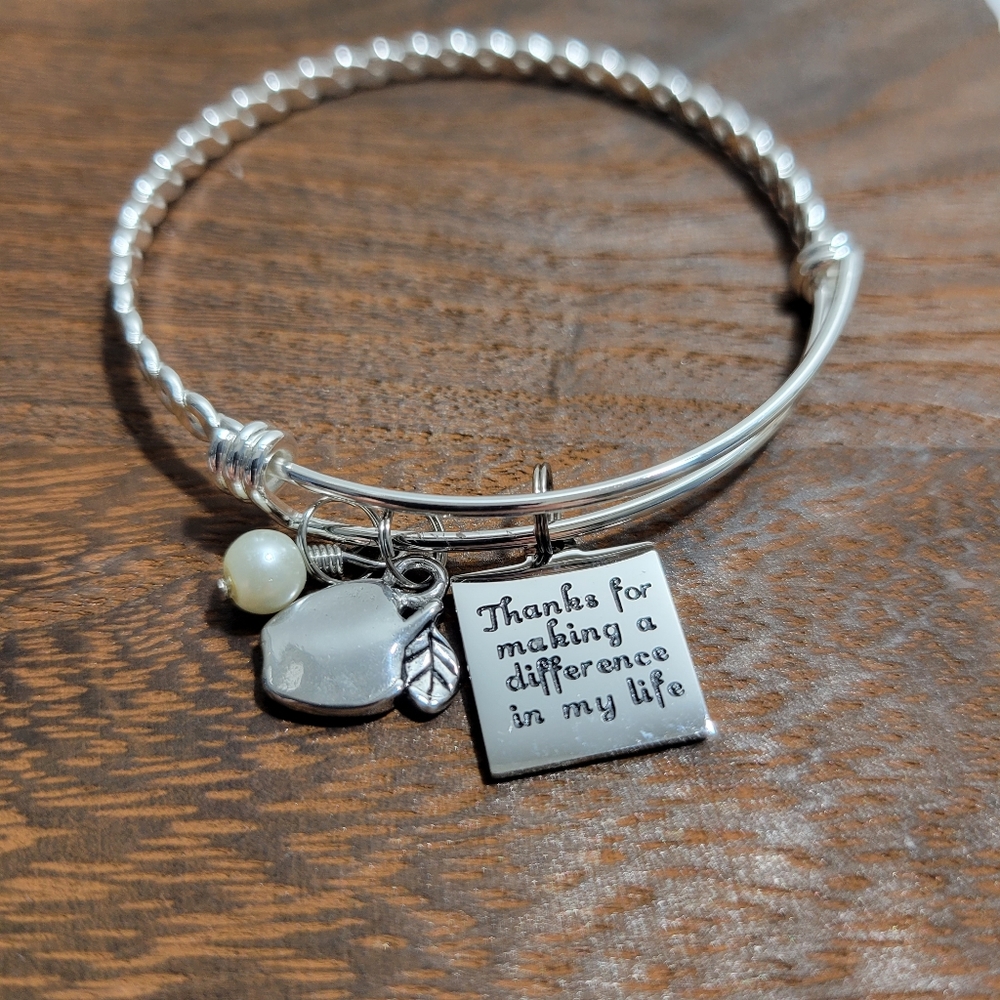 Silver Colored Bracelet With Charms  "Thanks for making a difference in my life"